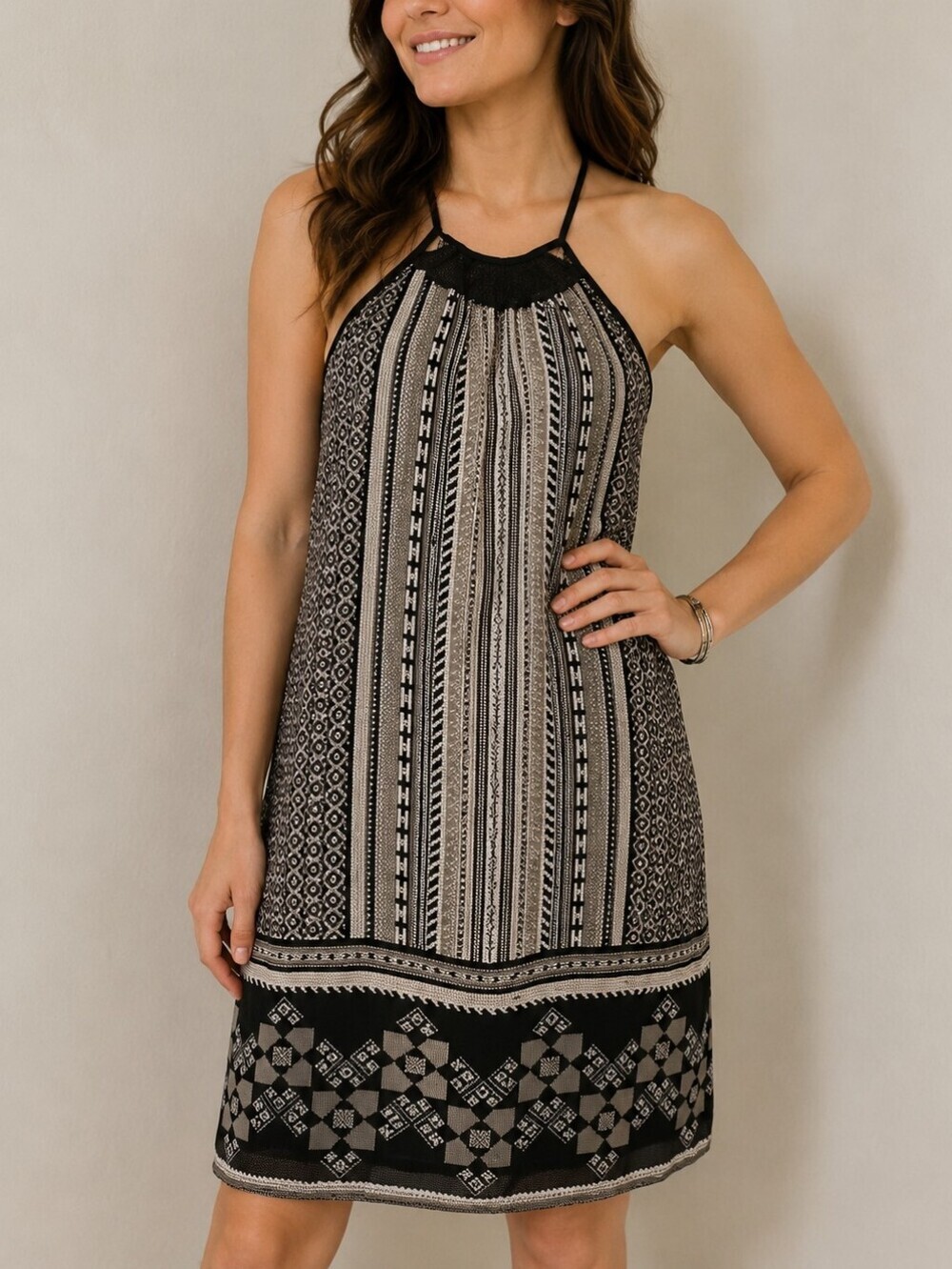 BISOU BISOU Y2k Tribal Halter Chiffon Mod Dress